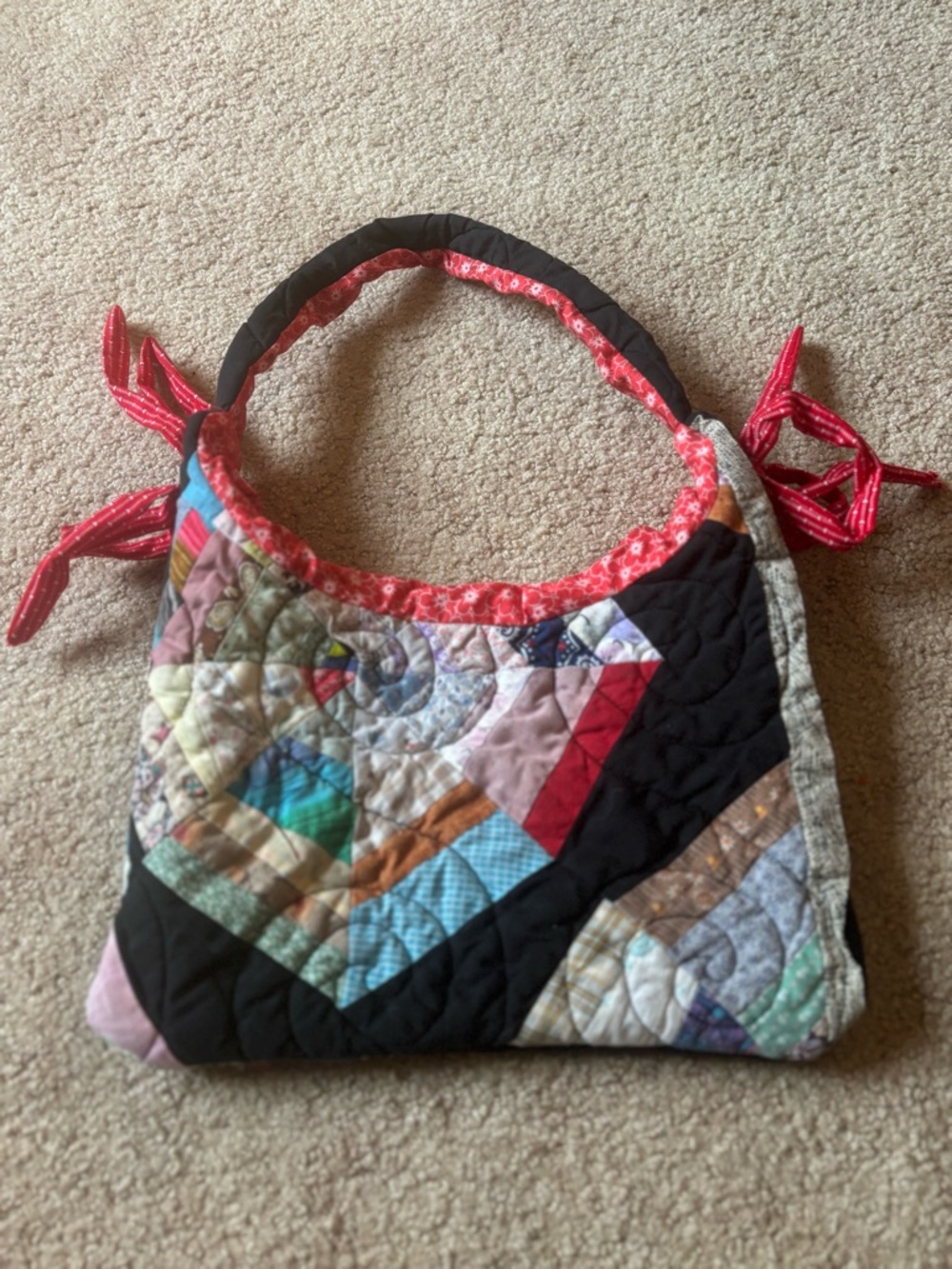 Quilted Patchwork Shoulder Bag in Multicolor and Black